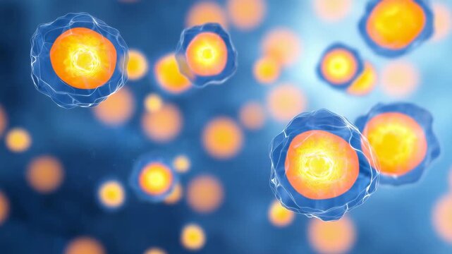 Glowing cells under microscope, microbiology, cell division, medical research, biotechnology, laboratory science, microscopic organisms, healthcare innovation