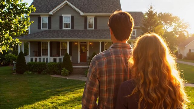Couple standing in front of a house