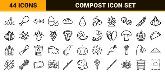 Fototapeta premium Ultra-minimalist monoline food waste and organic composting icons featuring geometric line art symbols for sustainable waste management systems.