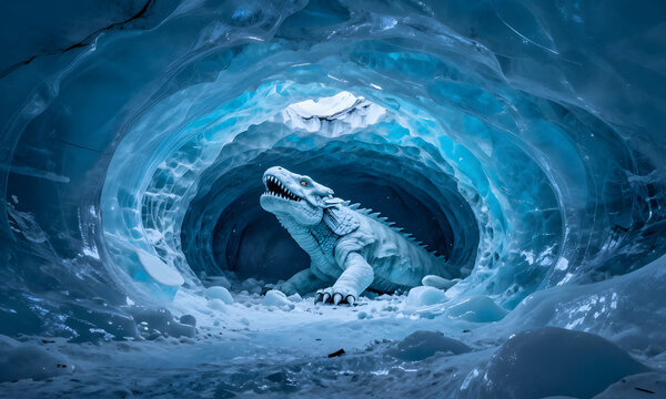 Ice cave with dinosaur