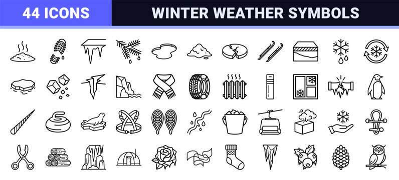 Cryosphere and Glacial Melting Process Geometric Line Art Symbols for Climate Science and Winter Season Professional Infographics