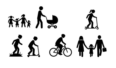 Community family outdoor lifestyle pictogram silhouettes vector recreation set © MdMiraz