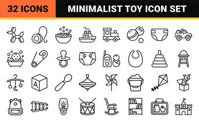 Fototapeta premium Childhood and Nursery Essentials Ultra-minimalist Monoline Icon Set featuring Geometric Line Art Symbols for Modern Parenting UI Design.