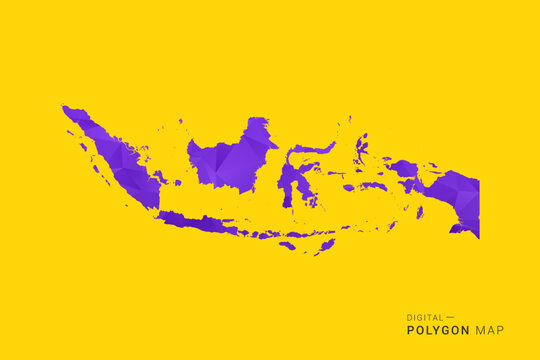 Indonesia Map - Low poly polygon map in vibrant purple gradient on bold yellow background, modern minimal geometric style, clean digital vector illustration.