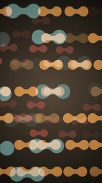 Trendy 1970s retro pattern vertical background animation. This vintage styled geometric pattern background with gently moving blob shapes shapes in warm color tones is full HD and a seamless loop.
