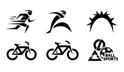 Fototapeta premium A set of six black and white vector graphic icons depicting various sports