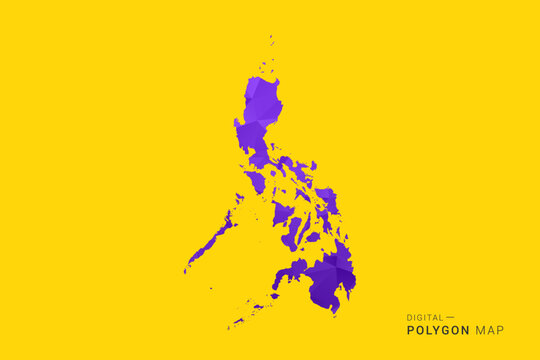 Philippines Map - Low poly polygon map in vibrant purple gradient on bold yellow background, modern minimal geometric style, clean digital vector illustration.