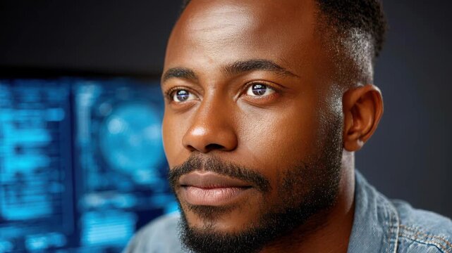 Focused Contemplation: A man's contemplative gaze. His expression reflects deep thought and introspection.