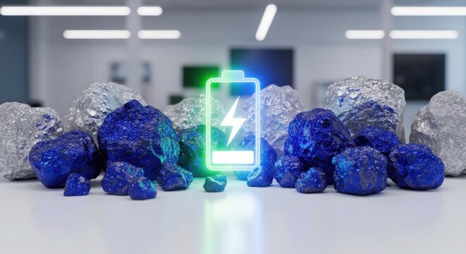 Raw Lithium and Cobalt Minerals with Electric Vehicle Battery Concept