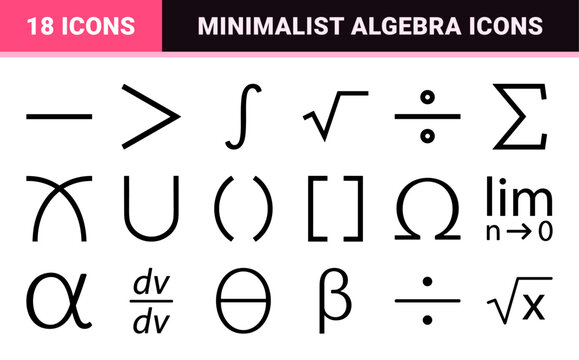 Mathematical Algebra and Geometry Line Art Symbols, Ultra-Minimalist Monoline Education Graphics for Academic Research and Digital Learning Apps.