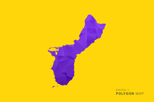 Guam Map - Low poly polygon map in vibrant purple gradient on bold yellow background, modern minimal geometric style, clean digital vector illustration.