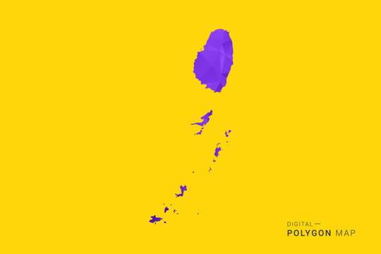 Saint Vincent and the Grenadines Map - Low poly polygon map in vibrant purple gradient on bold yellow background, modern minimal geometric style, clean digital vector illustration.