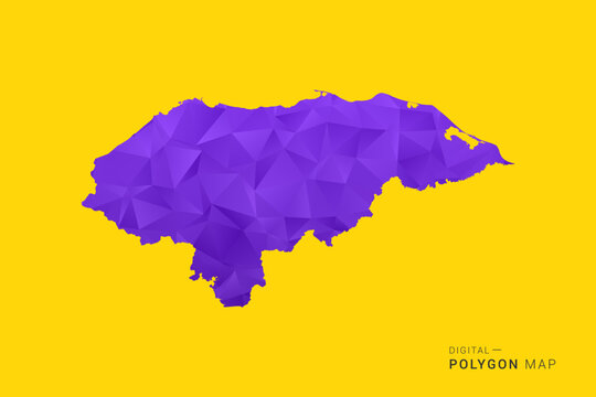 Honduras Map - Low poly polygon map in vibrant purple gradient on bold yellow background, modern minimal geometric style, clean digital vector illustration.
