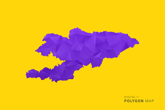 Kyrgyzstan Map - Low poly polygon map in vibrant purple gradient on bold yellow background, modern minimal geometric style, clean digital vector illustration.