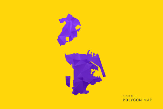 Macao Map - Low poly polygon map in vibrant purple gradient on bold yellow background, modern minimal geometric style, clean digital vector illustration.