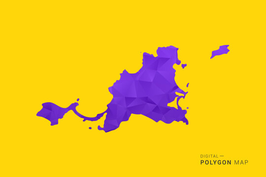 Saint Martin Map - Low poly polygon map in vibrant purple gradient on bold yellow background, modern minimal geometric style, clean digital vector illustration.