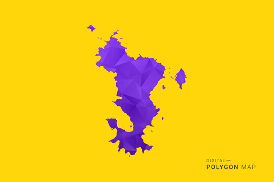 Mayotte Map - Low poly polygon map in vibrant purple gradient on bold yellow background, modern minimal geometric style, clean digital vector illustration.
