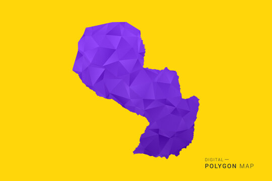 Paraguay Map - Low poly polygon map in vibrant purple gradient on bold yellow background, modern minimal geometric style, clean digital vector illustration.