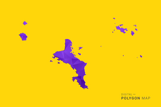 Seychelles Map - Low poly polygon map in vibrant purple gradient on bold yellow background, modern minimal geometric style, clean digital vector illustration.