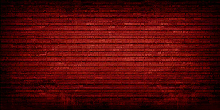 A detailed texture of an aged dark red brick wall with a subtle vignette effect for background use