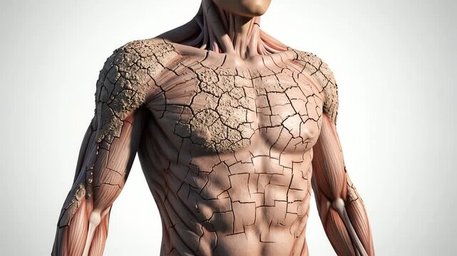 Human body dehydration effect, dry cracked skin texture