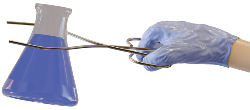 3D illustration of a hand using a tong to pick a test tube. This medical-themed illustration is perfect for a website or presentation.
