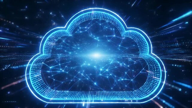 Digital cloud network representing data transfer and connectivity.