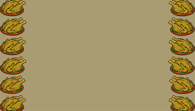 Chicken paking duck background Pattern Design. Roasted Poultry Illustration Style. Repeating Whole Chicken Motif. Hand Drawn Food Pattern. Culinary Background For Packaging.