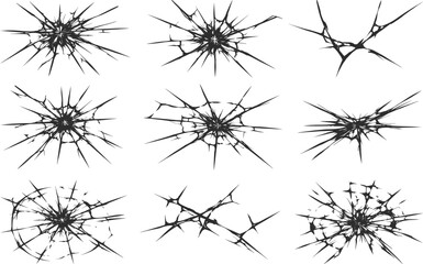 Obraz premium Cracked Glass Impact Set, Shatter Break Explosion Vector Collection.