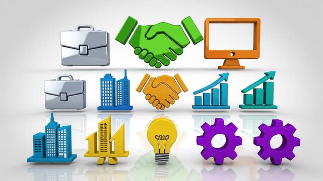A video showcasing business partnership and growth with handshake and graph icons