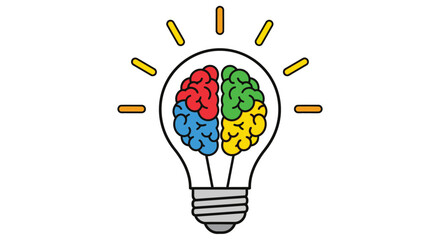 A colorful illustration of a lightbulb containing a brain symbolizing creative thought © JOHIRUL_STUDIO