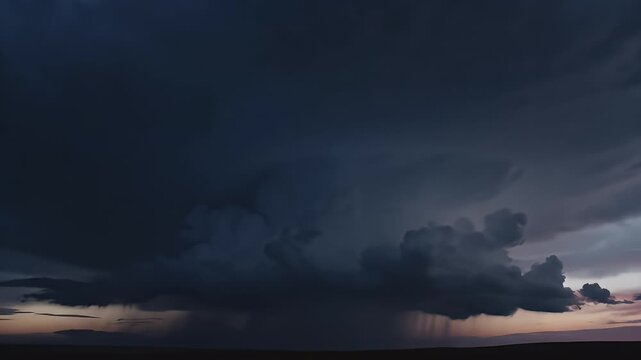 Dramatic Thunderstorm With Lightning Over Rural Landscape At Dusk