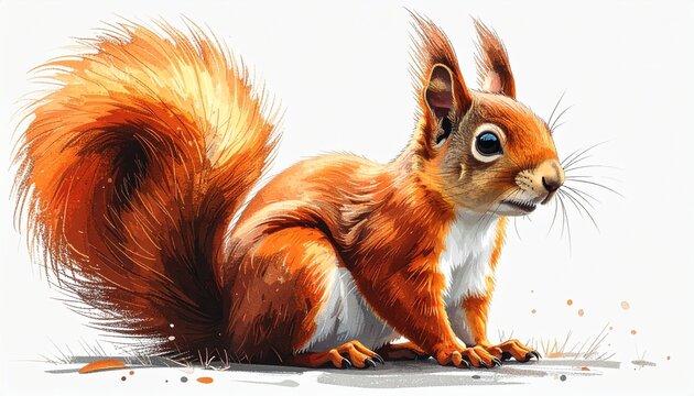 耳のふさが長いエゾリスの水彩イラスト