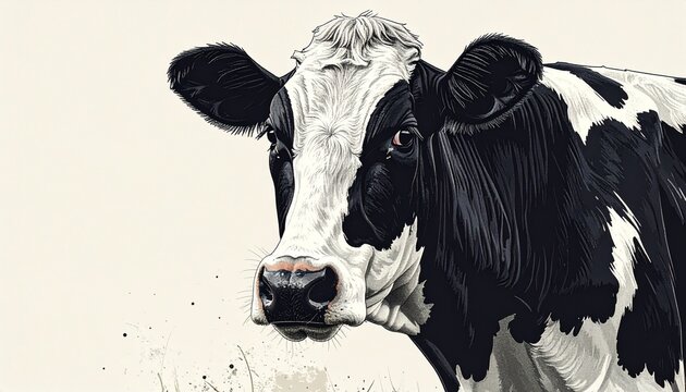 白黒まだら模様のホルスタイン乳牛の手描きイラスト