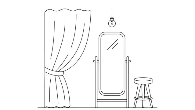 Elegant Dressing Room Mirror With Curtains And Stool Illustration Representing Personal Branding Lifestyle Aesthetics And Fashion Industry Workspace Concept