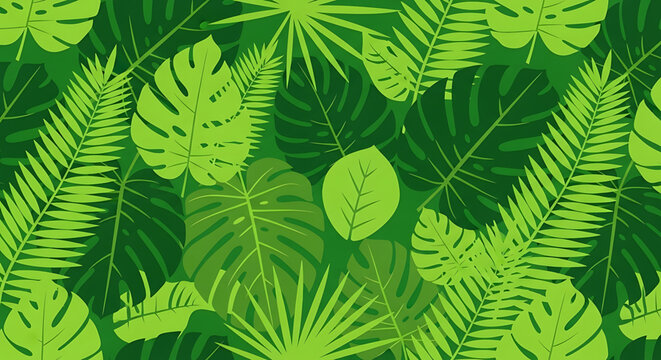 A vibrant green tropical leaf pattern illustration for design and decoration