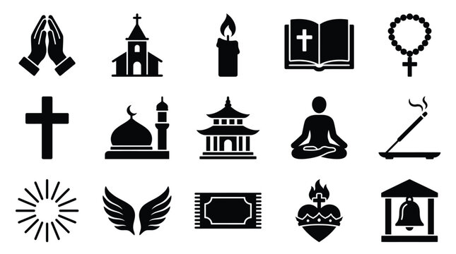 Collection of religious and spiritual symbols representing diverse faiths and practices.