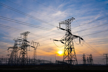 Fototapeta premium Transmission Tower High Voltage Tower Power Facilities
