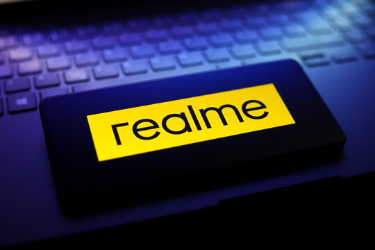 The Realme logo appears on a smartphone screen in this photo illustration in Ontario, Canada, on March 19, 2026