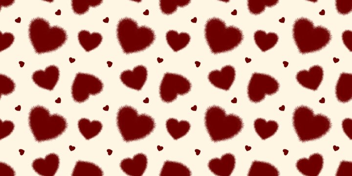 Elegant seamless heart pattern with fuzzy red textures on a soft ivory background. Classic romantic ornament for vintage-style textiles, invitations, and aesthetic home decor.
