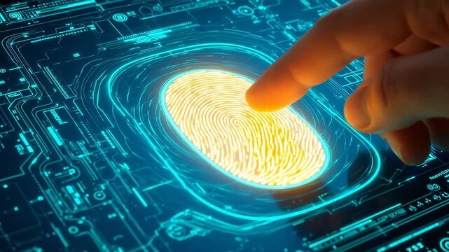 Finger touching digital fingerprint on circuit board