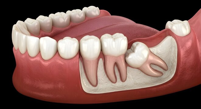 親知らずの埋伏を示す下顎の医療イラスト