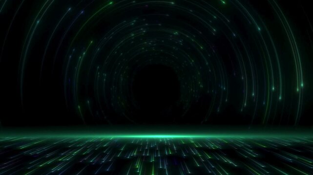 Abstract blue fractal waves with glowing light energy in dark digital space. Futuristic technology background with circular patterns, motion design elements, and computer gener