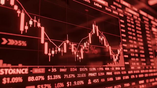 Red Stock Market Graph Falling Downward Showing Financial Crisis