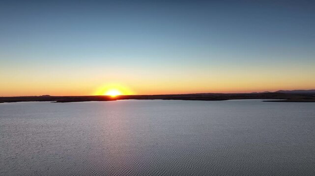 Aerial sunset of Lake Burrumbeet Victoria Australia