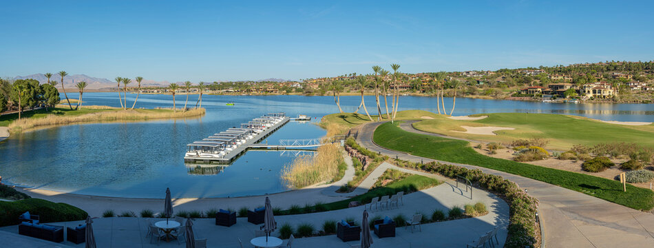 Panoramic view of lake Las Vegas neighborhood Nevada.