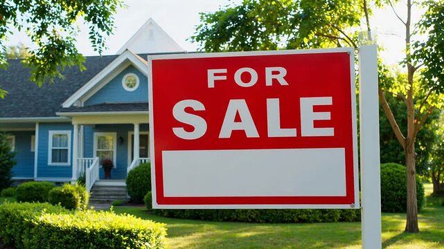 House with for sale sign in front yard