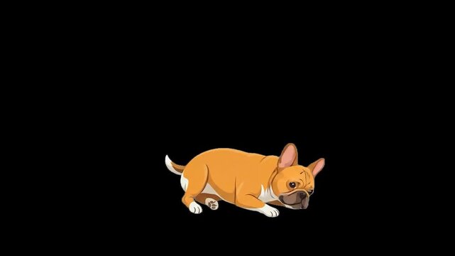 Cute French Bulldog Rolling on Back Seamless Loop 4K QuickTime MOV Alpha Channel Transparent Background Playful Relaxing Dog Motion Clip for Overlay Use