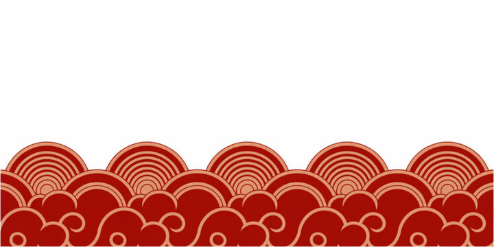 A decorative border featuring traditional red chinese style wave and cloud pattern composition Vector