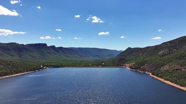 Aerial footage of Lake Bellfield Victoria Australia